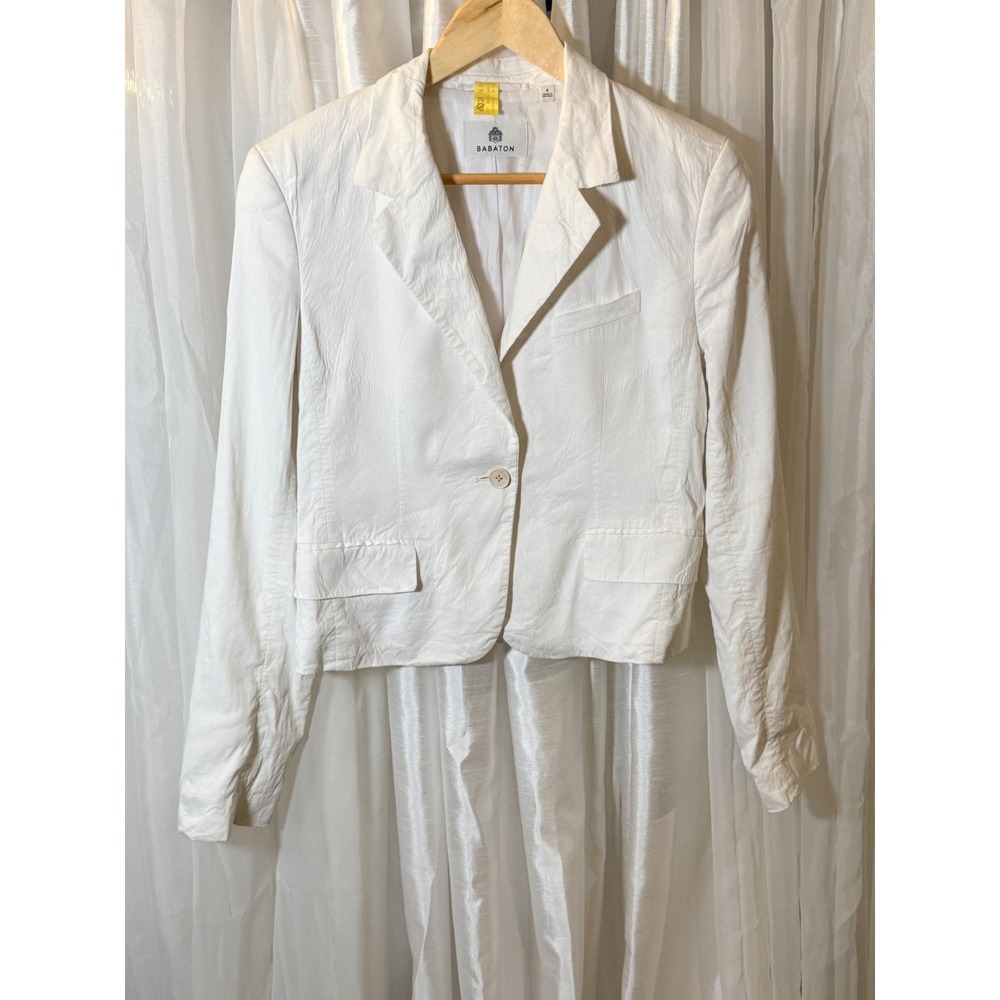 Babaton Blazer Womens 6 White Linen Blend Single Button Textured Professional